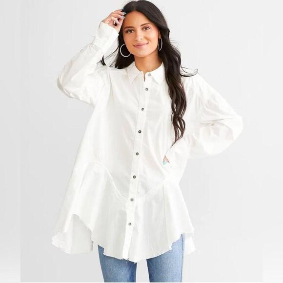 Free People Freya Poplin Button Up Shirt White Size XS - Picture 9 of 15